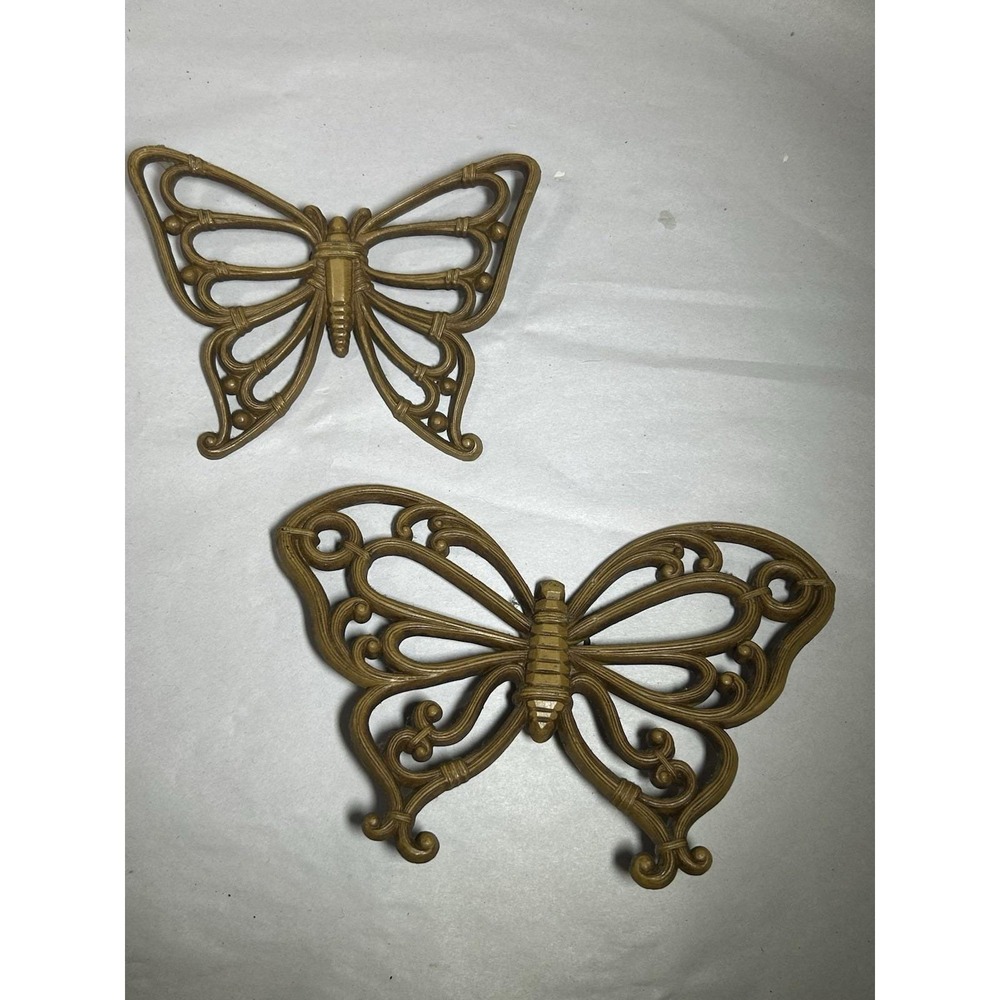 Vintage HOMCO Home Interiors Syroco Butterflies MCM Wall Decor Set of 2